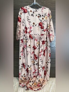 SHEIN Pink Floral Tiered Long Sleeve Women’s Dress